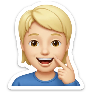 A smiling face with open mouth and taking is finger inside mouth sticker