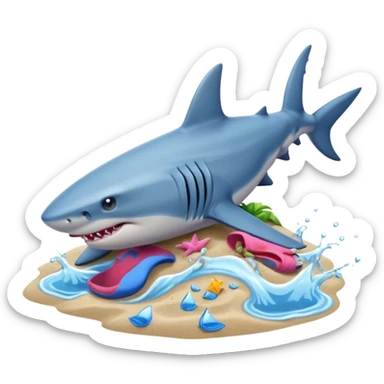 A shark with blue shoes on land near water not in it sticker