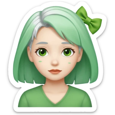girl with green hair clip, white hair sticker