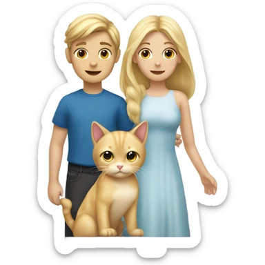 A blonde girl holding a blonde cat and beside the blonde girl a boy they need to marry sticker