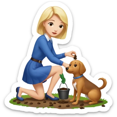 lady picking up dog poop  sticker
