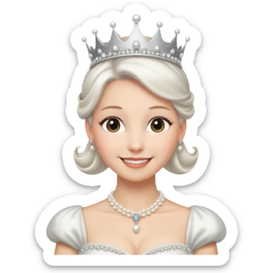 Queen with white bun hair – silver tiara, pearl necklace, elegant gown sticker