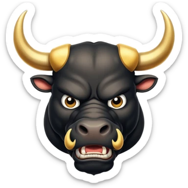black angry powerful bull with golden horns emoji sticker