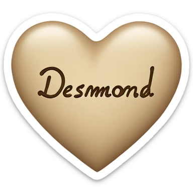 Beige heart with Desmond written on the inside sticker