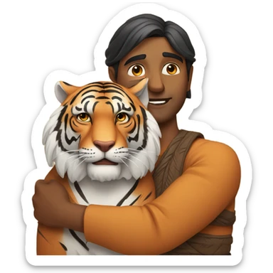 Indian man hugging tiger sticker