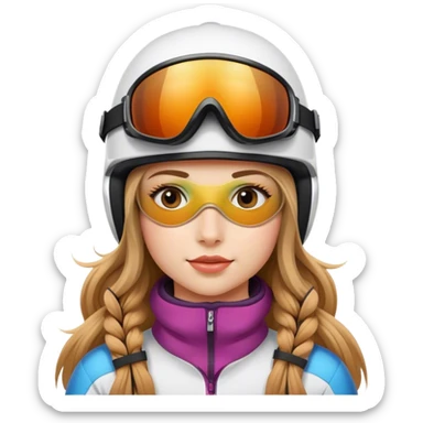 Skiing girl with long hazel hair, ski helmet, ski goggles , ski and ski boots sticker