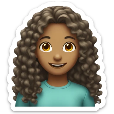 smiling girl with long curly hair  sticker