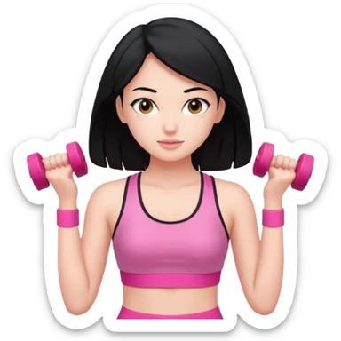 a pretty bratz fair girl in pink workout clothes and black hair sticker