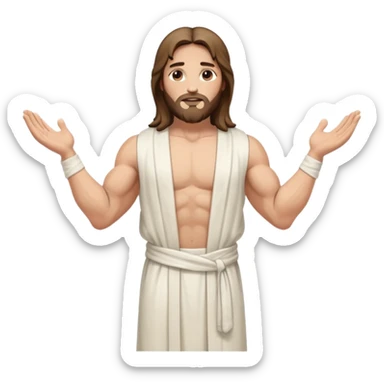 fullbody jesus christ jacked, sleeveless white robe and arm crossed sticker