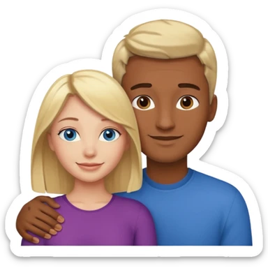 blonde hair blue eyes woman embracing a taller man who has brown skin and dark brown hair sticker