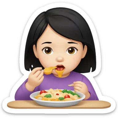 eating food well baby with black hair girl sticker