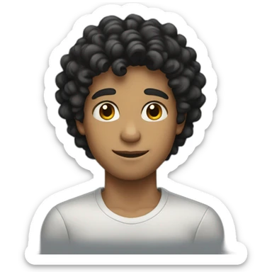 a fair young man with curly black hair sticker