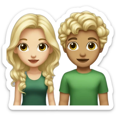 Blonde boy with brown eyes holding hands with Blonde girl green eyes wavy hair and tan skin big lips sticker