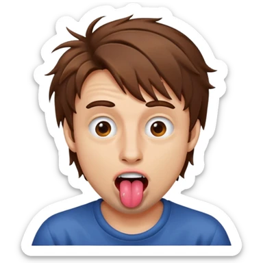 man making crazy face, tongue out, messy hair sticker