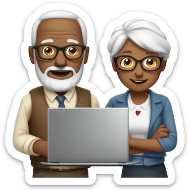 white and nerd Grandparents in Day St Valentines with laptops sticker