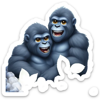 Two joyful blue fluffy gorilla brothers sitting in a mountain of blueberries  sticker