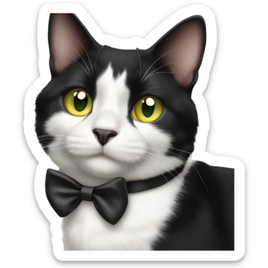 Cute black and white harlequin tuxedo cat with yellow green eyes sticker