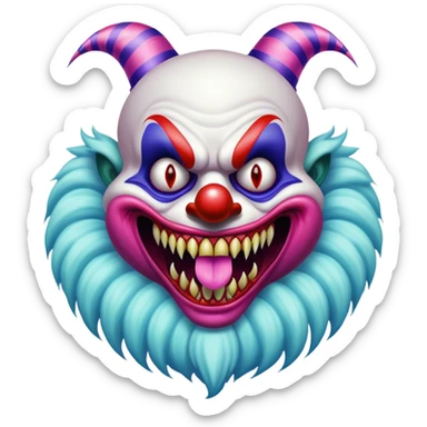 A colorful yet terrifying hybrid of a clown and a beast, with razor-sharp teeth and toxic cotton candy fur, venomous carnival beast sticker