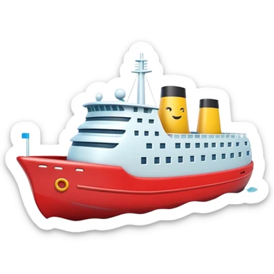 A 3D emoji of a ship in Apple style, glossy and smooth surface, bright clean colors with subtle shading, simple and minimal details, no face or expressions, floating on calm ocean, soft shadows, high-quality render, isolated on white background.


 sticker