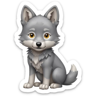 Wolf pup with soft fur and alert ears, half body, standing sticker