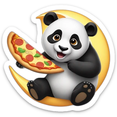 Panda sits on the moon and eats pizza sticker