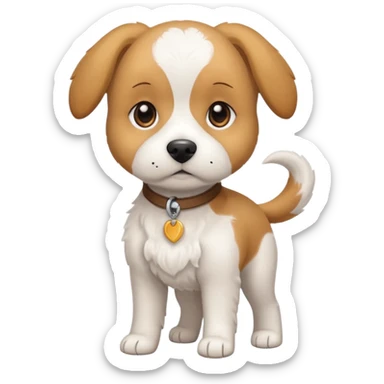 a full body white beagle x maltese x chi dog the size of a kelpie with light brown ears and a light brown patch on one eye sticker