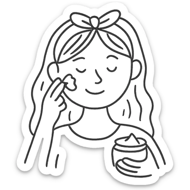 girl making skincare, hand-drawn outlined icon, playful lines sticker