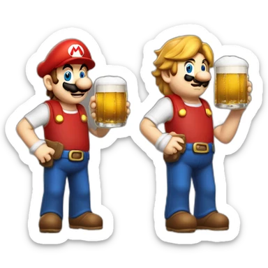 Mario sur le dos d'harry Potter qui a une bière dans une main sticker