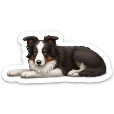 Curly brown haired girl sleeping with a black and white border collie sticker