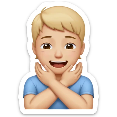 person holding neck crossed hands crying laughing  sticker