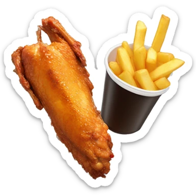 Chicken wings with fries and bubble tea sticker