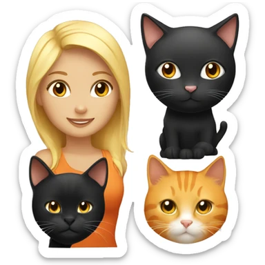 An orange cat and a black cat with a blonde hair female sticker