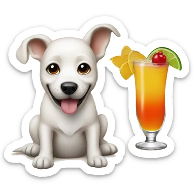 Dog on a beach with a cocktails sticker