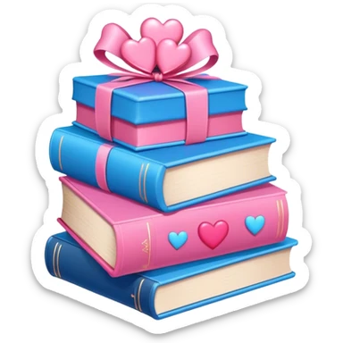 lots of romance books stacked up, pink and blue, with hearts and bows sticker