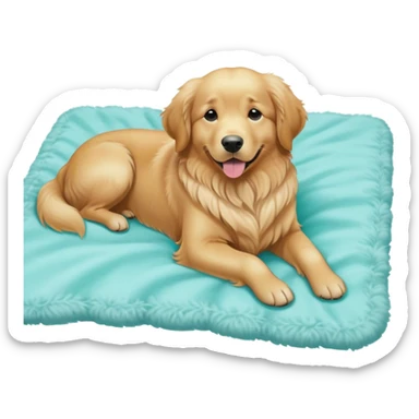 golden retriever with aqua blanket sticker