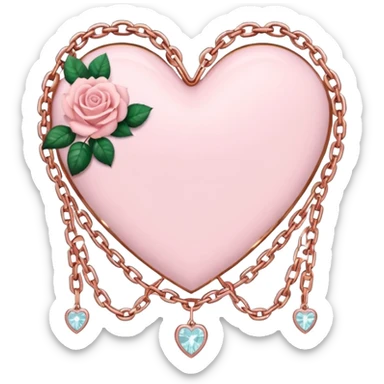 Rose-gold heart shape with chains and crystals and pastel pink roses adorning it sticker