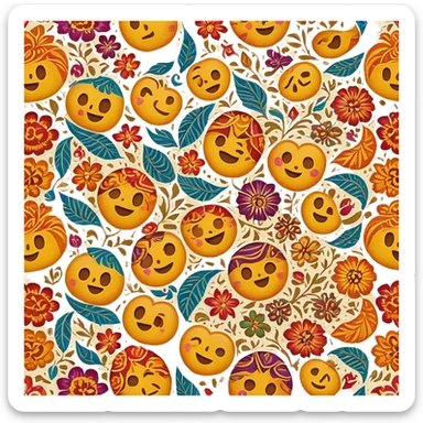 Cinematic Realistic Indonesian Batik Emoji, depicted as a richly patterned textile with intricate colorful designs, rendered with vivid textures and dynamic cultural lighting that captures its artistic heritage. sticker