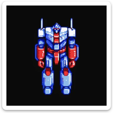 Optimus Prime, pixel art style, blocky shapes, classic red and blue, no text sticker