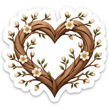 Natural minimal branches with a few flowers in a twisty heart shape sticker
