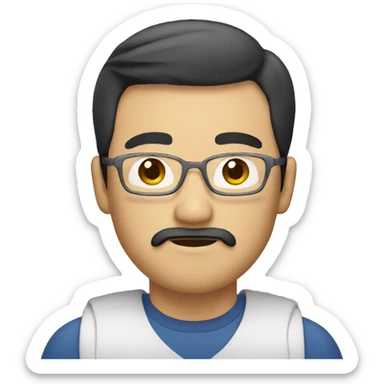 asian man with slight beard and moustache and chin moustache with a laptop sticker