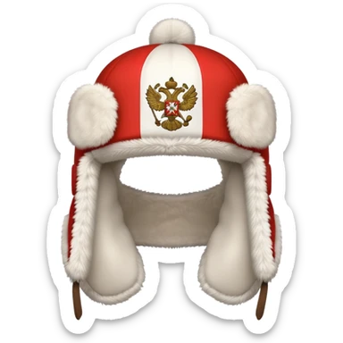 Ushanka hat with Russian flag emblem, furry winter hat with ear flaps down sticker