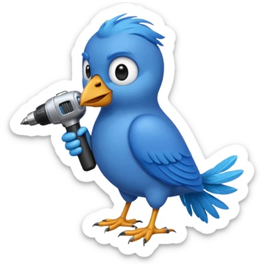 A blue Twitter bird holding a drill sticker