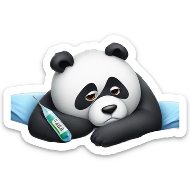 Sad Panda with fever Thermometer in mouth laying in bed sticker