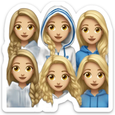 group of Israeli blonde girls in blue and white hoodie sticker