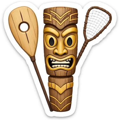 wooden tiki with lacrosse stick sticker