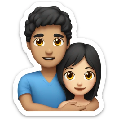 Filipino man and black haired freckled girl hugging, GIRL HAS BLUE EYES sticker