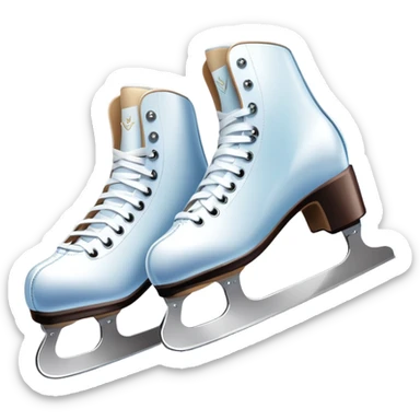 An icon showing The rink is surrounded by cheering spectators and soft arena lights, creating a beautiful, dynamic atmosphere. a pair of elegant figure skates placed on the smooth, sparkling ice of a grand ice arena. Transparent background highlights the grace and beauty of figure skating. sticker