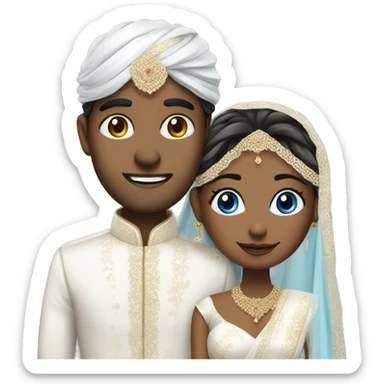 Indian groom and bride, white bride with blue eyes sticker