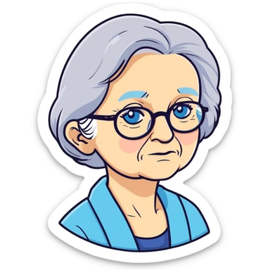 Old lady with medium long silver hair blue glasses and blue eyes sticker