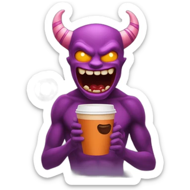 a demon holding a dunkin donuts coffee cup sticker